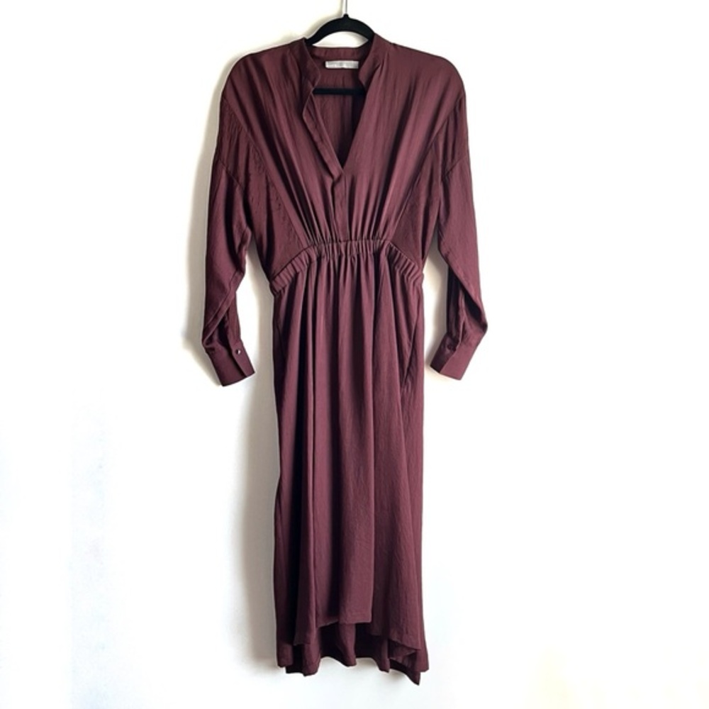 Vince Mixed Media Burgundy Long Sleeve Midi Dress Women's Size Extra Small